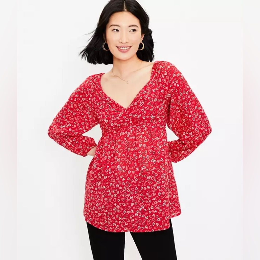 NEW LOFT Heart Cinched Sweetheart Neck Blouse - Size 8